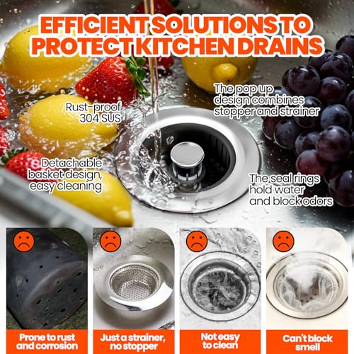3 in 1 Kitchen Sink Drain Strainer Stopper Basket Pop Up Black - color: Black, size: 2pack