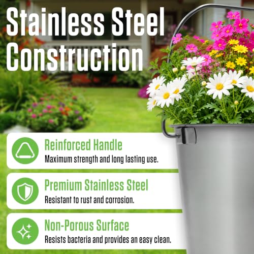 Grip Stainless Steel Bucket (1 Gallon) - Great for Pets, Cleaning, Food Prep - Hang on Fences, Cages, Kennels - Home, Garage, Workshop - size: 1 Gallon