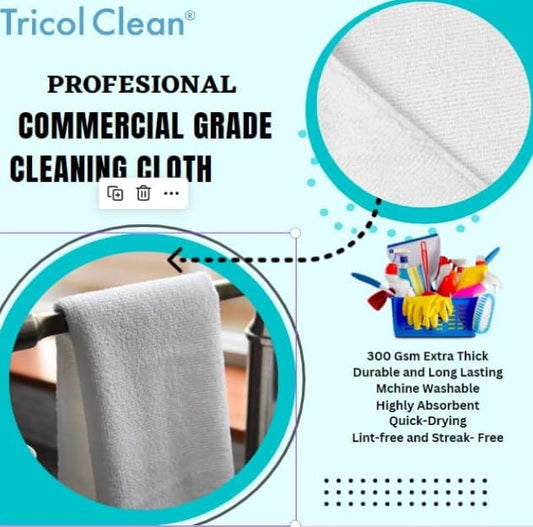 Tricol Clean Professional Extra-Thick Microfiber Cleaning Cloth 12 Pack White (16IN x 16IN, 300GSM, Commercial Grade All-Purpose Microfiber Highly Absorbent, LINT-Free, Streak-Free Cleaning Towels) - color: White, size: 12 Count (Pack of 1)