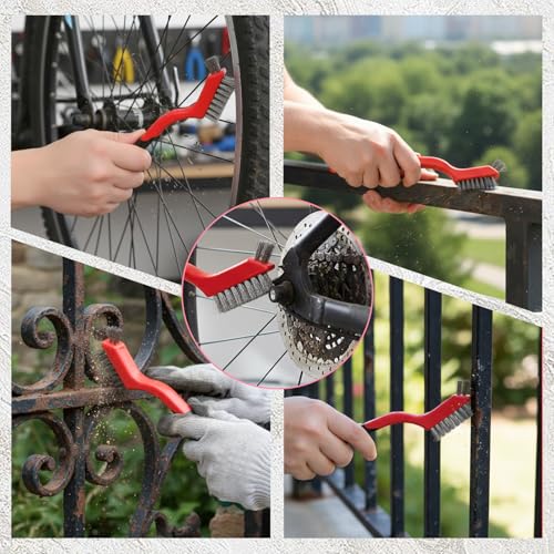 JJUNW 8Pcs Nylon Cleaning Brushes, Steel Wool Brush, Crevice Cleaning Brushes Wire Brush Set, Detailing Brushing Set for Rust, Dirt & Paint Scrubbing with Deep