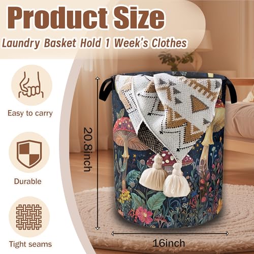Vintage Mushroom Moon Laundry Hamper,Laundry Baskets,Waterproof Oxford Cloth Toy Storage for Bedroom,Bathroom,Nursery,16x20.8 Inch - color: Vintage Mushroom Moon