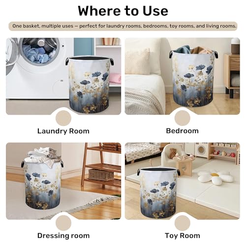 Blue Flowers Laundry Basket - Extra Large Foldable Laundry Hamper with Handles, Washable Storage Bin for Bathroom/Laundry/Bedroom/Dorm - color: Blue Luxury Flowers