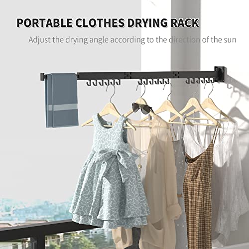 ptlsy Wall Mounted Portable Folding Clothes Drying Rack with Hooks,Space Saver Clothes Hangers Design Universal for Balcony, Mudroom, Bedroom, Kitchen, Foldable Laundry Rack (3-Pole Black) - style: M-3-Black