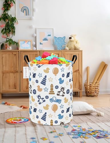 QUEENLALA Large Foldable Round Storage Basket Laundry Hamper, Colorful Bear - color: Round-Colorful Bear
