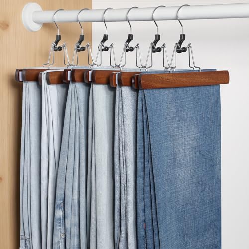 TOPIA HANGER 24 Pack Wooden Pants Hangers, Hair Extension Hangers Non Slip Skirt Hanger Wood Clamp with Velvet Padded 360° Swivel Hook for Jeans, Skirts, Trousers, Wigs Walnut CT68WA - color: Walnut, size: 24 Pack