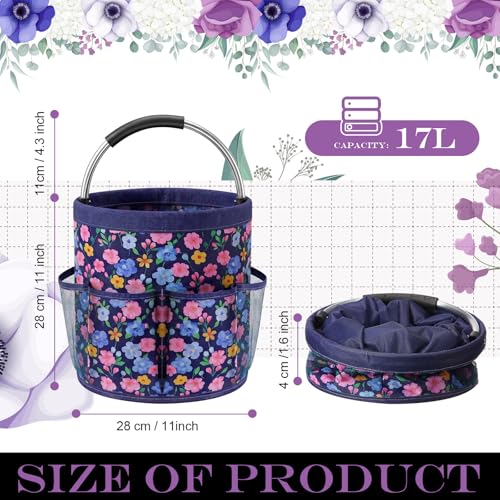 Bucket Tool Organizer, 6 Pockets Garden Bucket Caddy, Blue Floral - style: Blue Floral