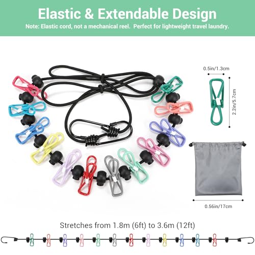 Retractable Portable Travel Clothesline with 12 Clips