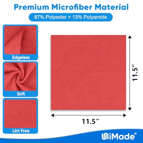 UNIMADE Shop Towels Rags, 50 Pack Reusable Microfiber Cleaning Cloth - color: Red, size: 50PK