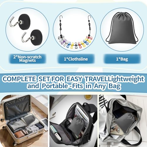 Magnetic Clothes Line for Cruise Ship, Upgraded Magnetic Travel Clothesline Essential, 2Pack Super Rubber Non-Scratch Magnets, Portable Clothesline for Cruise Ships Cabin, Hotel, RV and Camping