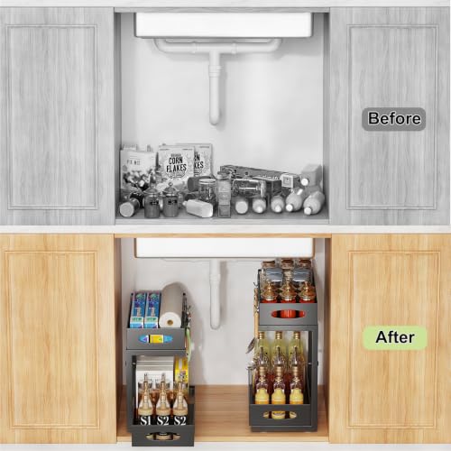 2-Pack Under Sink Organizer, 2-Tier Pull Out Cabinet Storage, Black - color: Black