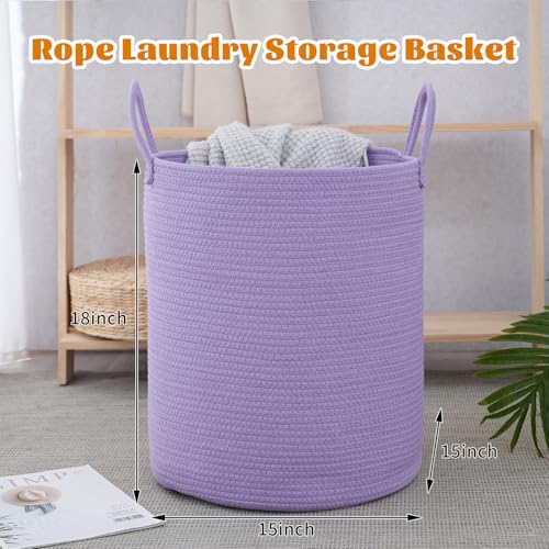 Woven Laundry Basket, Nursery Hamper, 15x15x18 Inch, Purple - color: Purple