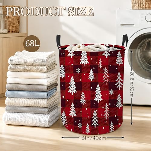 Christmas Tree Laundry Basket, Foldable Oxford Cloth Snowflake Plaid Laundry Hamper with Handles, Tote Bag Clothes Storage Bucket for Laundry Room/Bathroom/Bedroom/Dormitories 20.8"x16" - color: Christmas Tree