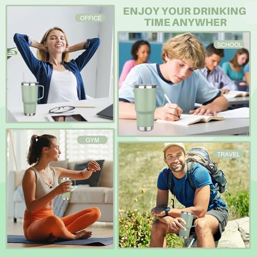 30 oz Tumbler with Handle, Stainless Steel Insulated Tumbler with Lid and Straw, Double Wall Vacuum Coffee Mug Tumbler, Insulated Coffee Thermal Cup for Cold and Hot (Matcha) - color: Matcha, size: 30 Ounces