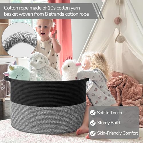 INDRESSME XXXLarge Woven Rope Blanket Basket Living Room Black Grey - color: Black & Grey, size: 21.7"D x 13.8"H