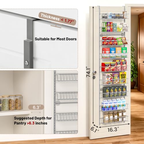 ElegantArray 9-Tier Pantry Door Organizer, Light Gray - color: Light Gray, size: 9-Tier
