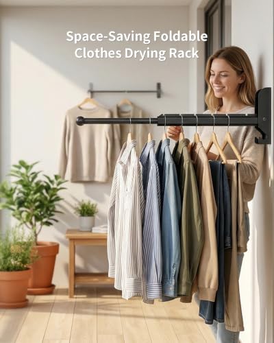 BaiNong Pull Out Wall Mounted Clothes Drying Rack Black 13" Foldable - color: 13"black
