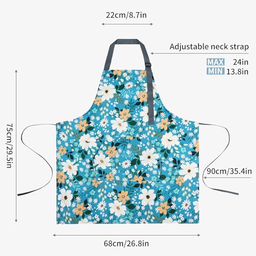 Floral Apron Women, 2 Pack Aprons for Women with Pockets, Waterproof Kitchen Apron Aprons for Cooking, Baking - color: Blue Yellow