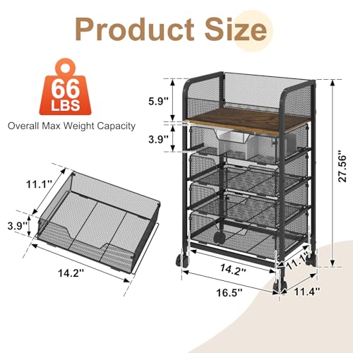 Yociyoga 5-Tier Craft Cart with Wheels-Rolling Storage Cart with Drawers,Rolling Utility Cart with DIY Divider,Art Supply Organizer Cart,Rolling Cart with Drawers,Craft Organizers and Storage,Black - color: Black, size: 4 Tier Drawers