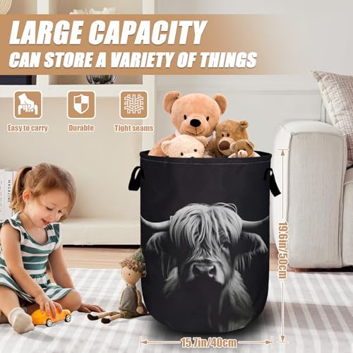Highland Cow Laundry Basket, Foldable Waterproof Black Laundry Hamper Tote Bag Dirty Clothes Storage Bucket Organizer for Bathroom/Laundry/Bedroom 15.7"x19.6"Highland Cow - color: Highland Cow