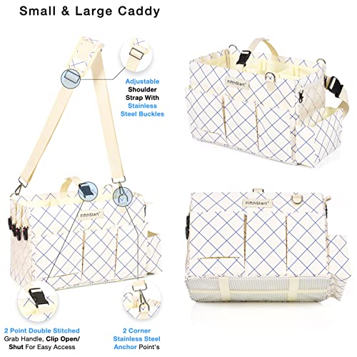 Cleaning Caddy for Cleaning Supplies - Large Cleaning Bag Organizer Tote with Shoulder Strap, Mesh Base & Adjustable Dividers - Heavy Duty Cleaning Bags for Housekeepers (Blue Check, Large)
