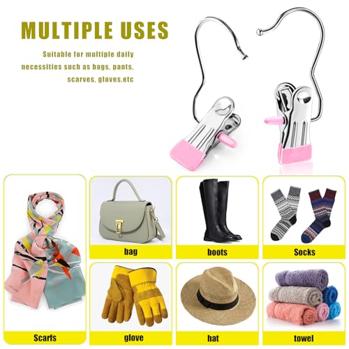 30 Pack Boot Hangers for Closet, Pink Laundry Hooks with Clips