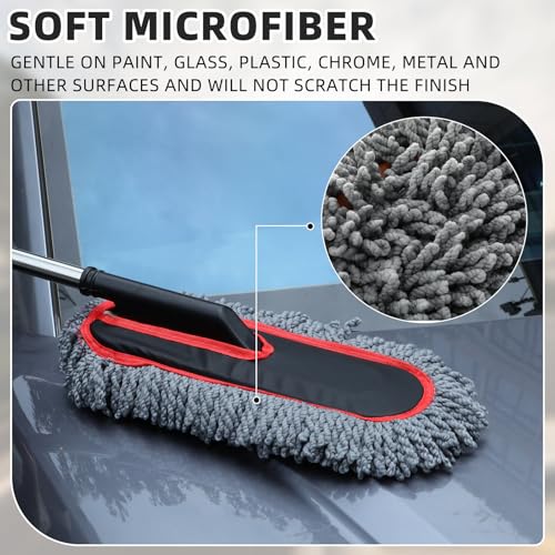 2 Pack Microfiber Car Duster Exterior Scratch Free, Red Edge Gray - color: Red Edge Gray