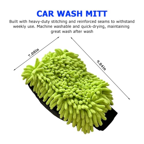 2PCS Car Wash Drying Mitt, 2 in 1 Scratch-Free Lint-Free Microfiber Absorbent Vehicle Washing Mitt, Automotive Detailing Cleaning Gloves, Universal for SUV Automobile Truck (Green) - color: Green
