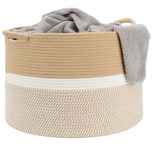 Large Blanket Basket (20"x13"),Woven Basket for Storage Dirty Clothes for Laundry, Living Room, Nursery, Bedroom Rope Storage Basket for Blankets(Double/Brown) - color: Double Brown