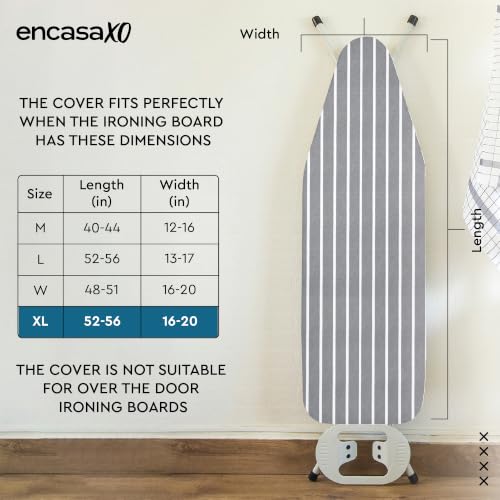 Encasa XO Ironing Board Cover and Pad, Thick Felt 54"x18" - color: Roma Grey Stripes, size: X-Large