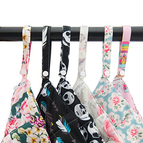 ALVA 2pcs Cloth Diaper Wet Dry Bags Waterproof Reusable with Two Zippered Pockets Travel Beach Pool Daycare Soiled Baby Items Yoga Gym Bag for Swimsuits or Wet Clothes - color: 05Falling feathers and gray chrysanthemums