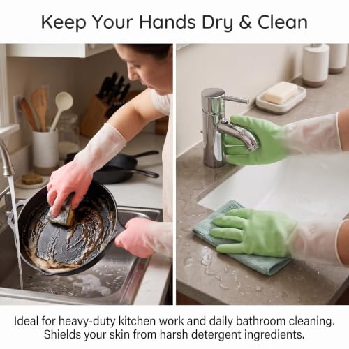 Cleaning Gloves 2 Pairs Medium, Reusable Rubber Dishwashing Kitchen Women
