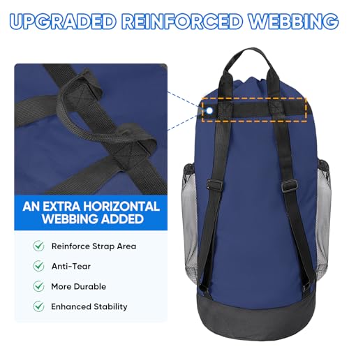 BALEINE 2PK 120L Laundry Bag Backpack, 900D Oxford Fabric Large Travel Laundry Bags with Shoulder Straps and 2 Mesh Pockets for College Dorm, Apartment, Laundromat (Navy, 120L) - color: Navy, size: 120L - 2PK