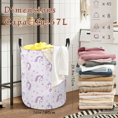 Cute Unicorn Laundry Basket,Foldable Oxford Cloth Laundry Hamper with Handles Waterproof Dirty Clothes Storage Basket for Bathroom Bedroom Dorm Room 16" x 20.8" - color: Cute Unicorn