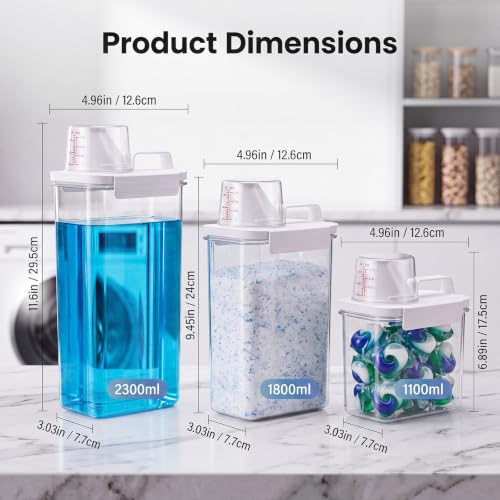 Laundry Detergent Dispenser 3 Pack 37oz 61oz 78oz Fabric Softener Dispenser Liquid Laundry Detergent Container for Scent Beads Bleach Powder Storage and Organization