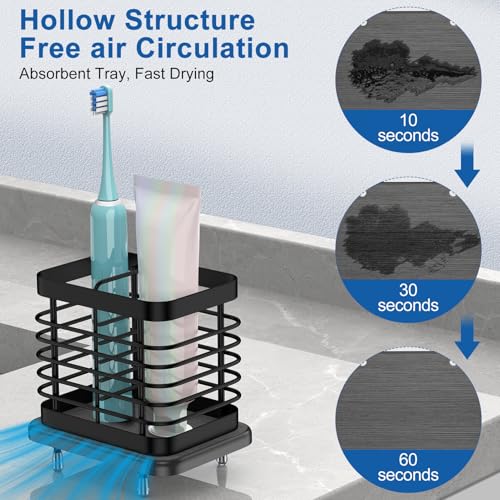 Toothbrush Holders for Bathroom, Adhesive Electric Toothbrush Holder with Fast Dry Tray Wall Mounted Toothbrush Holder Shower Toothpaste Bathroom Organizer Essentials, 2 Slots, Black - color: Black, size: 2 Slots