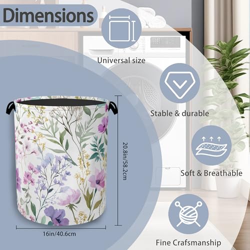 Wildflower Plant Laundry Basket,Botanical Oxford Cloth Laundry Hamper with Handle Foldable Portable Clothes Storage Basket for Bathroom Bedroom Dorm Room 16" x 20.8" - color: Wildflower Plant Botanical