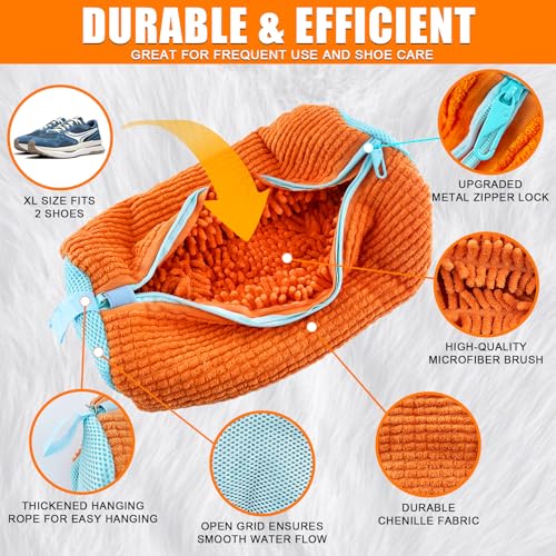 Shoe Washing Machine Bag, 2 Pack Shoe Laundry Bags for Washer and Dryer, Reusable Sneaker Wash Bag with Self-Locking Zipper, 360° Deep Cleaning, Protects Shoes and Washer(Orange) - color: Orange Shoe Washer Bag