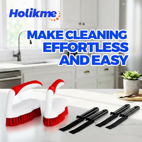 Holikme 6 Pack Cleaning Brush Scrub Brush Kitchen Brush for Floor,Red - color: Red