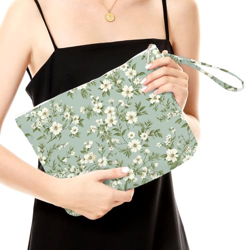 Fokongna Floral Print Wet Bag, Small Portable Waterproof Multi-Functional Organizer for Women, Green Tiny White Floral, Ideal for Daily, Beach & Travel - color: Green Tiny White Floral