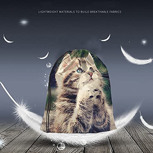 Cat Drawstring Bags - Backpack Bags with Cute Animal Designs, Grateful, Thankful & Blessed Kitty Pet Blue & Brown Big Eyes Fashion Sport Gym Sacks for Men & Women - color: Multi-a10