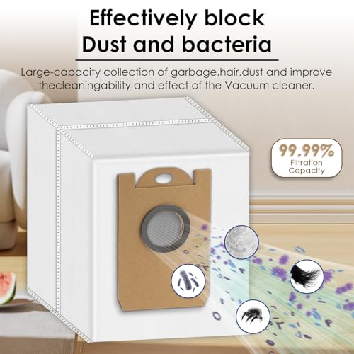 (15 Pack) T20+, T25+, T30+ Replacement Dust Bags for Airrobo T20+, T25+, T30+ Robot Vacuum, Accessories Kit, Large Capacity, Disposable Dust Bag, Filter Bags, Vacuum Parts Accessories Canister Bags