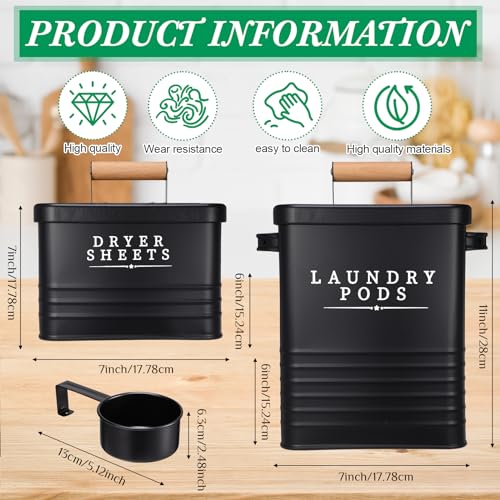 Yaocom 2 Pcs Laundry Pod Container for Farmhouse Laundry Decor, Black - color: Black