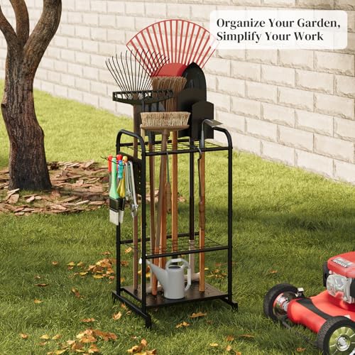 Garden Tool Organizer with Hooks, Steel Yard Storage Holder,Broom Holder - style: Rack with Hooks