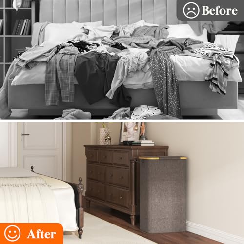 Lifewit 75L Slim Laundry Hamper with Lid and Removable Bag, Brown - color: Brown, size: 75L
