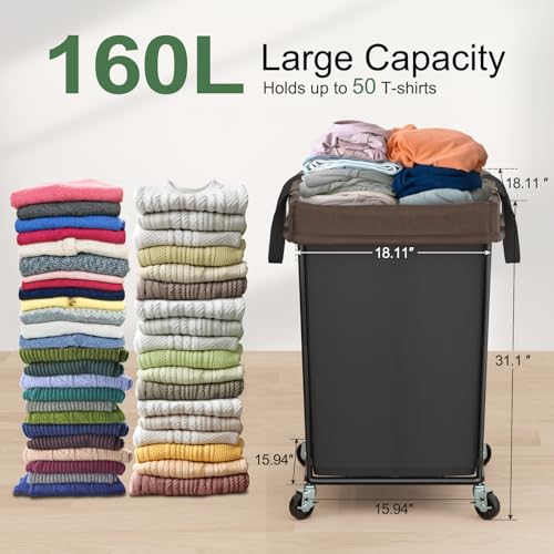 Rolling Laundry Basket with Wheels, Rolling Laundry Hamper with Wheels 2PK - color: Black 2 Pack, size: 160L