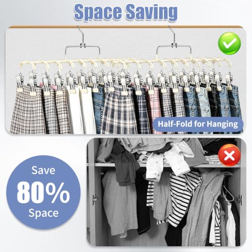 2 Pack Pants Hangers with 40 Clips, Space Saving Closet Organizer - color: Warm Beige
