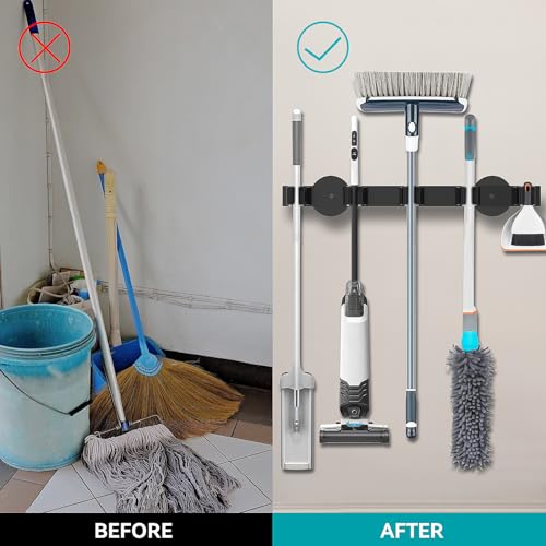 Magnetic Mop Broom Holder, Strong Non Slip Magnetic Broom Mop Hanger, Heavy Duty Magnetic Hooks for Hanging Shovel Rake Tools, Wall Mounted Utility Storage Magnet Rack (5 Rack) - color: Magnetic Holder-5 Rack