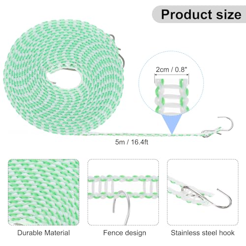 uxcell 2pcs Windproof Clothesline, 5M 16.4ft Plastic Non-Slip Clothes Drying Rope Portable Travel Clothesline for Courtyard Outdoor Laundry Camping, Green - color: Green, size: 16.4ft