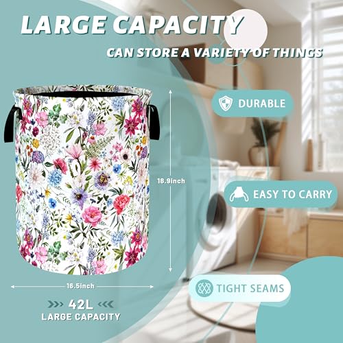 Cute Floral Laundry Basket Oxford Cloth Foldable Hamper 18.9x16.5Inch - color: Bright Flowers Colorful Floral-