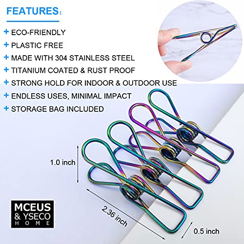 30 Pack Rainbow Colored Wire Clothes Pins Heavy Duty Outdoor, Stainless Steel Clothespins for Hanging Clothes, Metal Clothes Pegs, Clothing Clips, Laundry Pins, Bag Clip